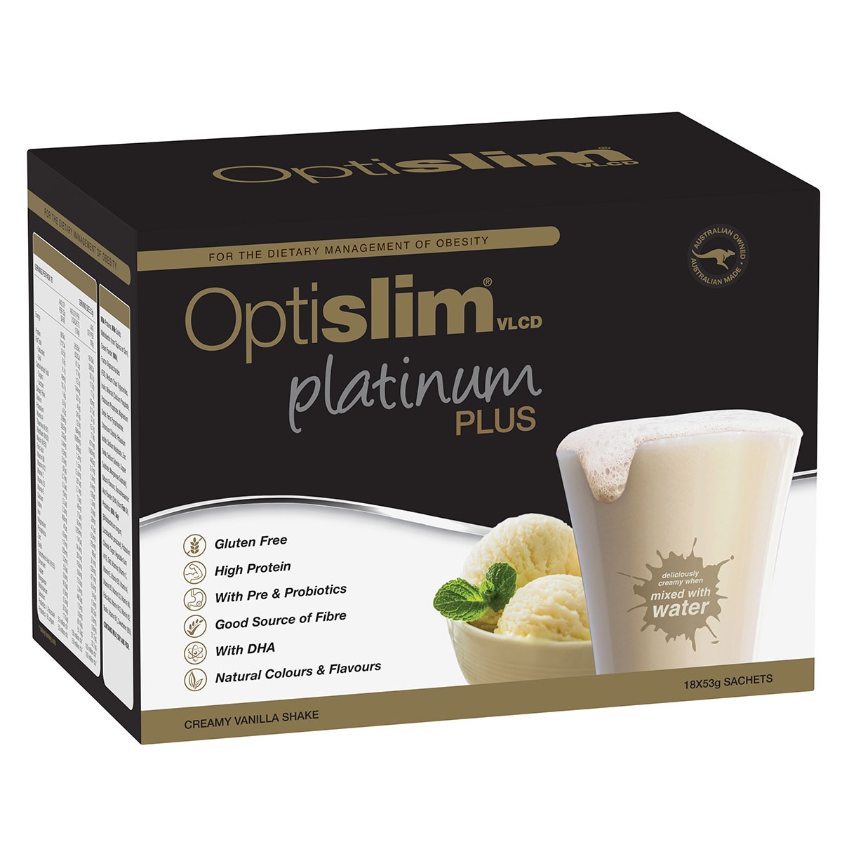 Optislim VLCD Platinum Plus Shake Chocolate - 18 x 53g Sachets