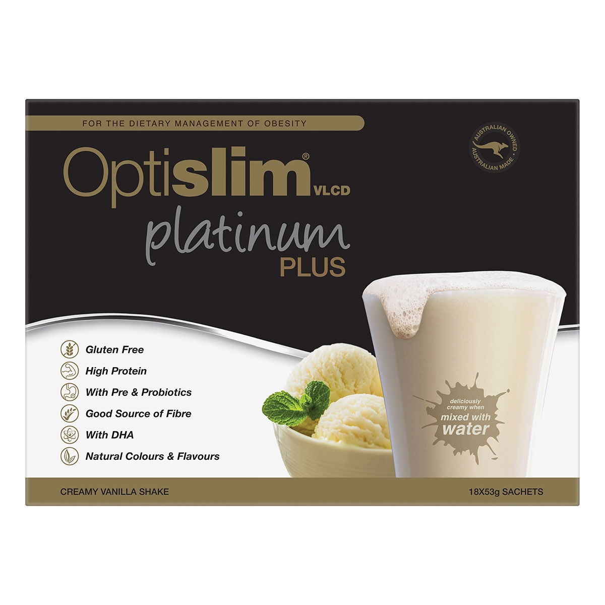 Optislim VLCD Platinum Plus Shake Chocolate - 18 x 53g Sachets