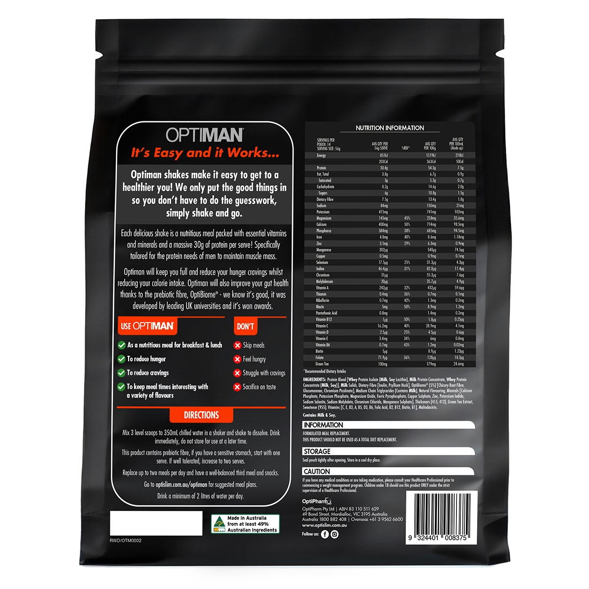 Optislim Optiman Shake Premium Vanilla 784g