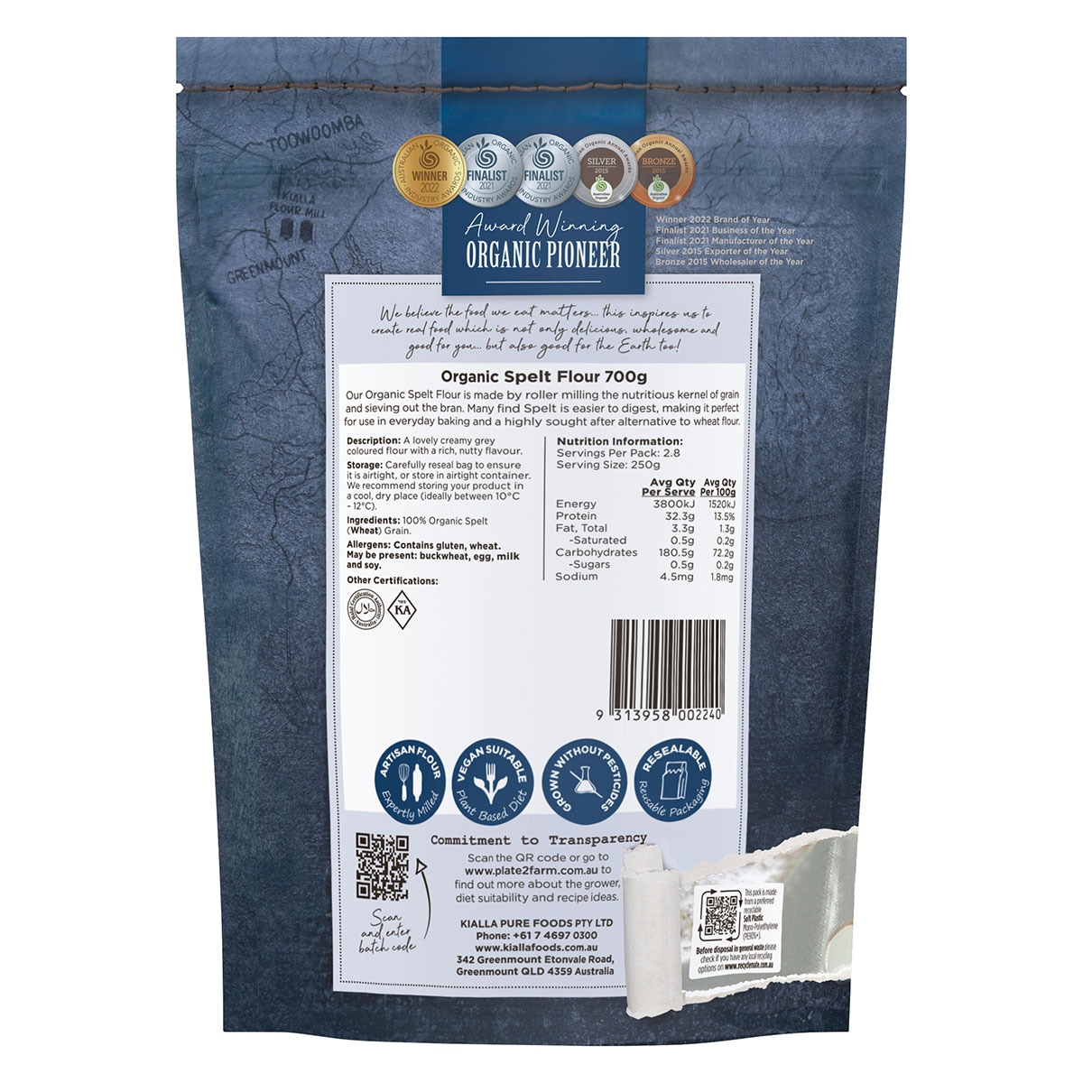 Kialla Organic Spelt Flour 700g