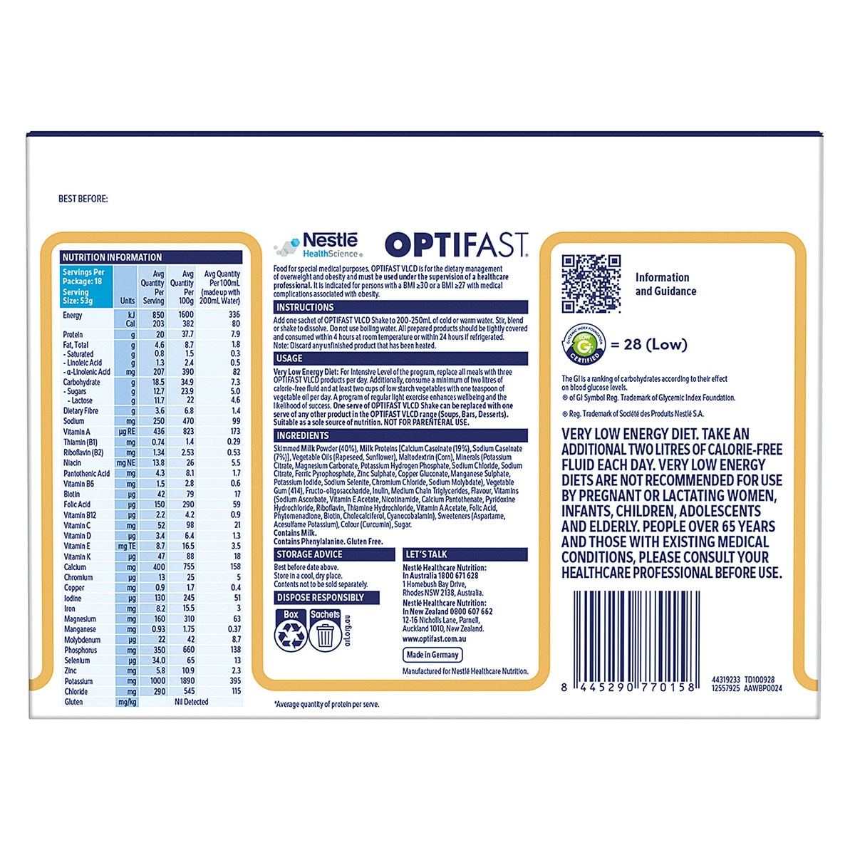 Optifast VLCD Shake Vanilla 18 x 53g