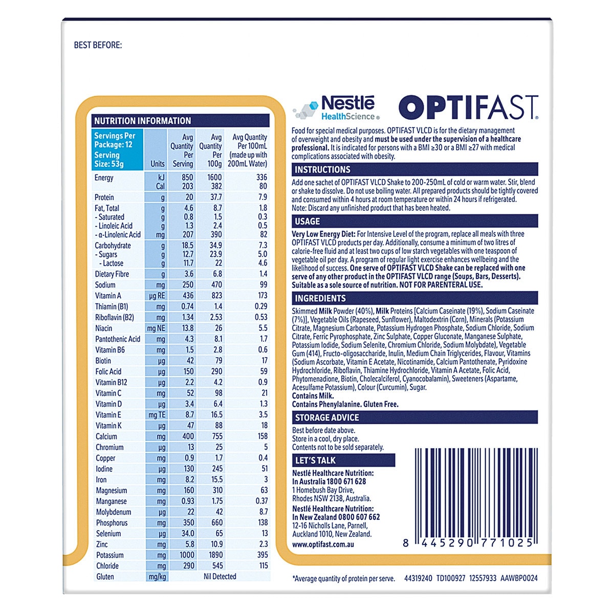 Optifast VLCD Shake Vanilla 12 x 53g