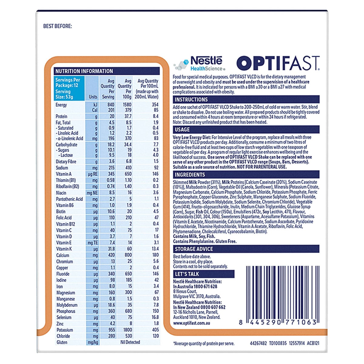 Optifast VLCD Shake Caramel 12 x 53g