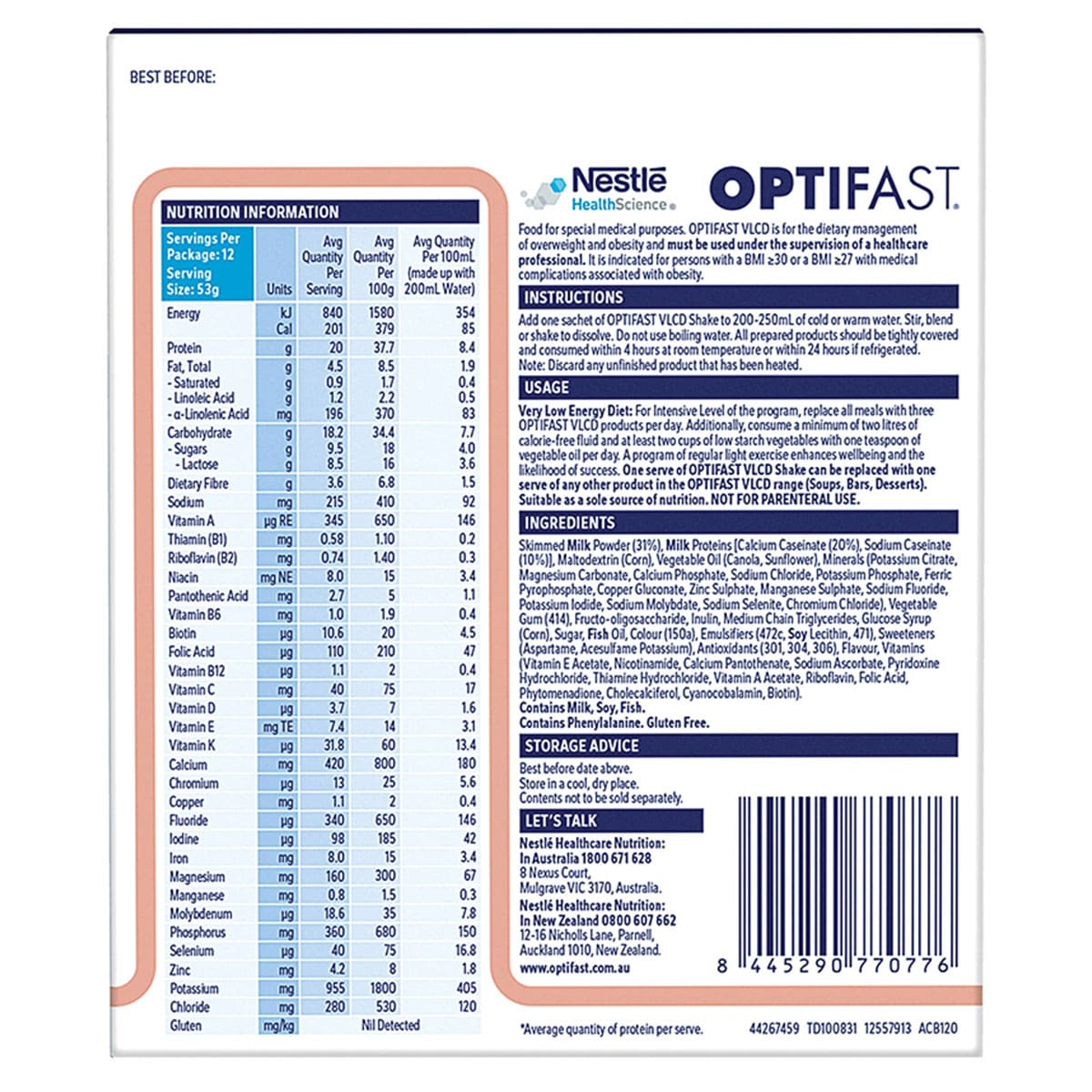 Optifast VLCD Shake Chai 12 x 53g