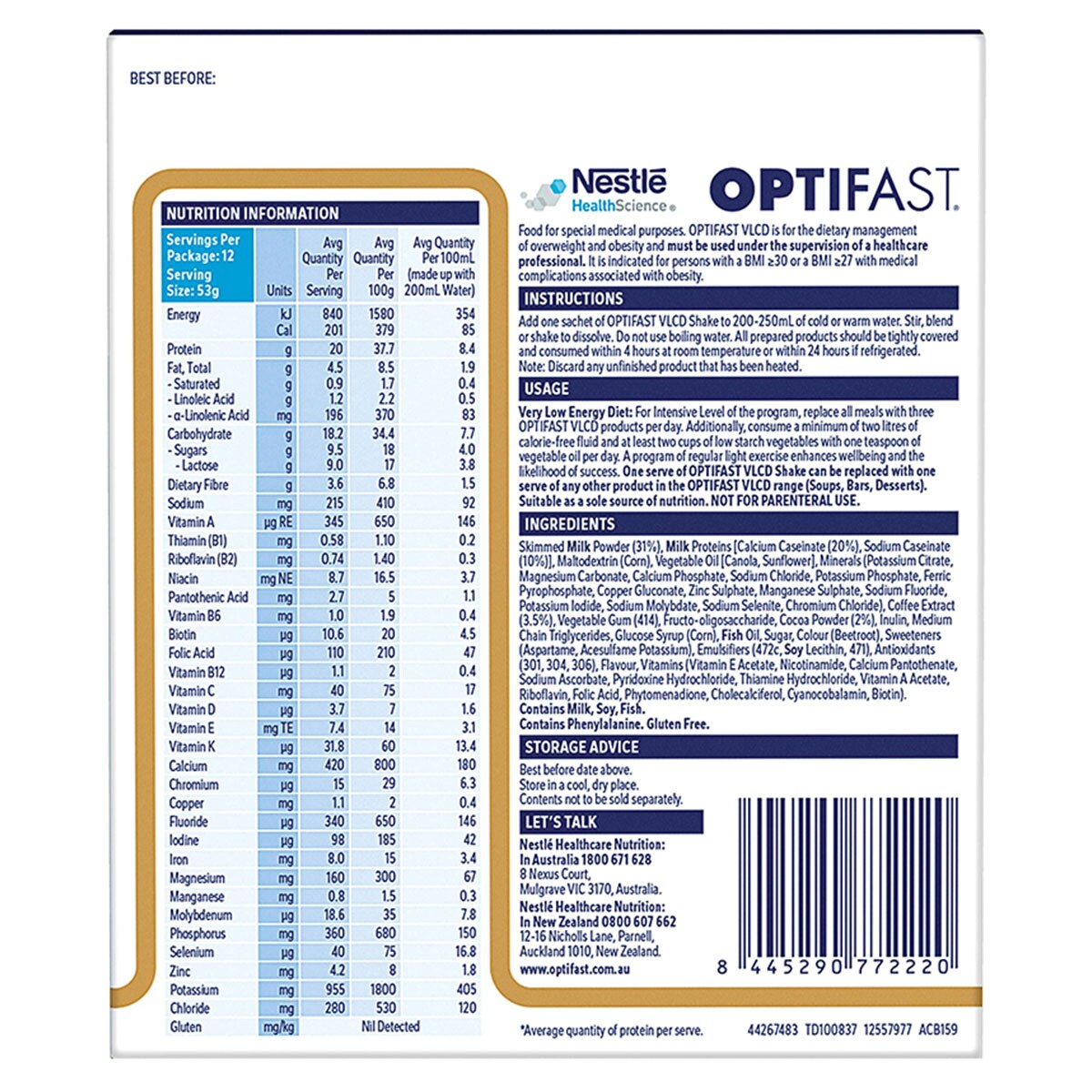 Optifast VLCD Shake Mocha 12 x 53g