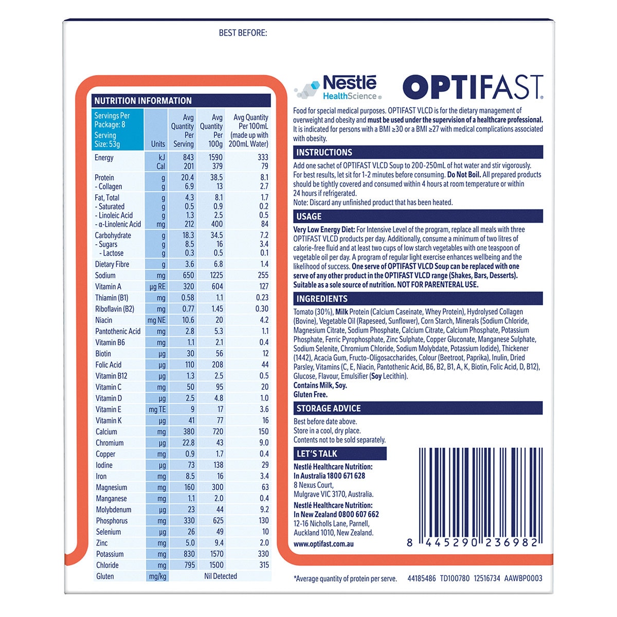 Optifast VLCD Soup Tomato 8 x 53g