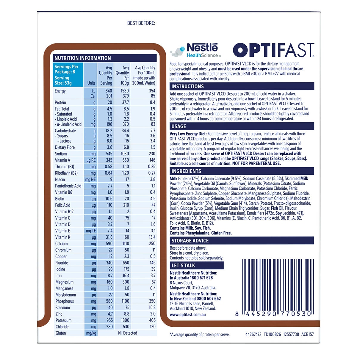 Optifast VLCD Dessert Chocolate 8 x 53g