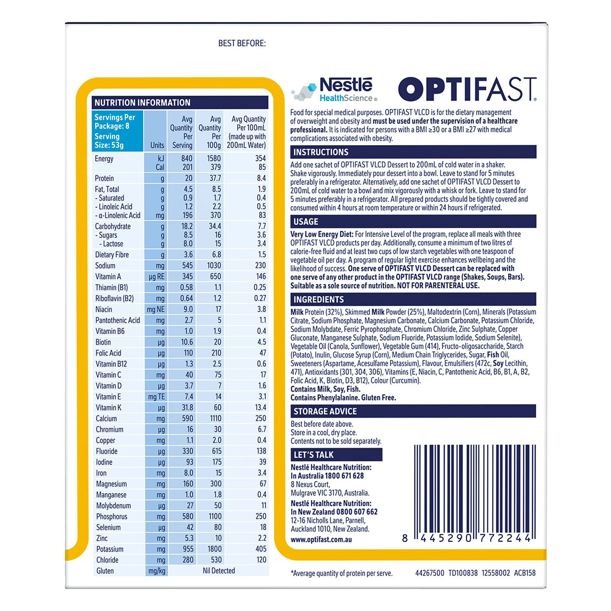 Optifast VLCD Dessert Lemon 8 x 53g