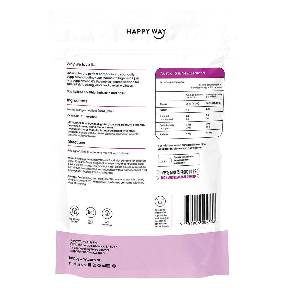 Happy Way Marine Collagen Powder Unflavoured 250g