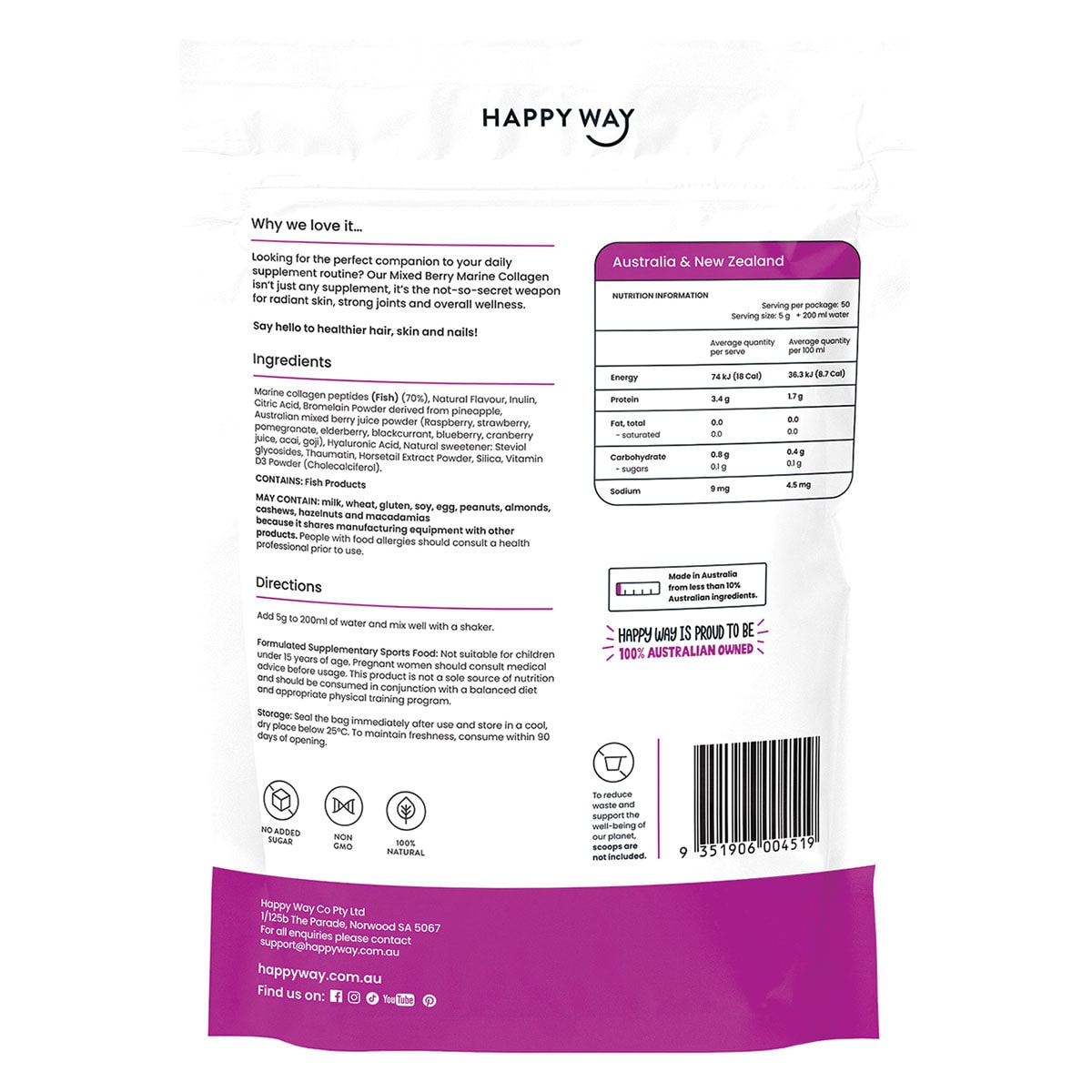 Happy Way Marine Collagen + Vitamin D Mixed Berry 250g