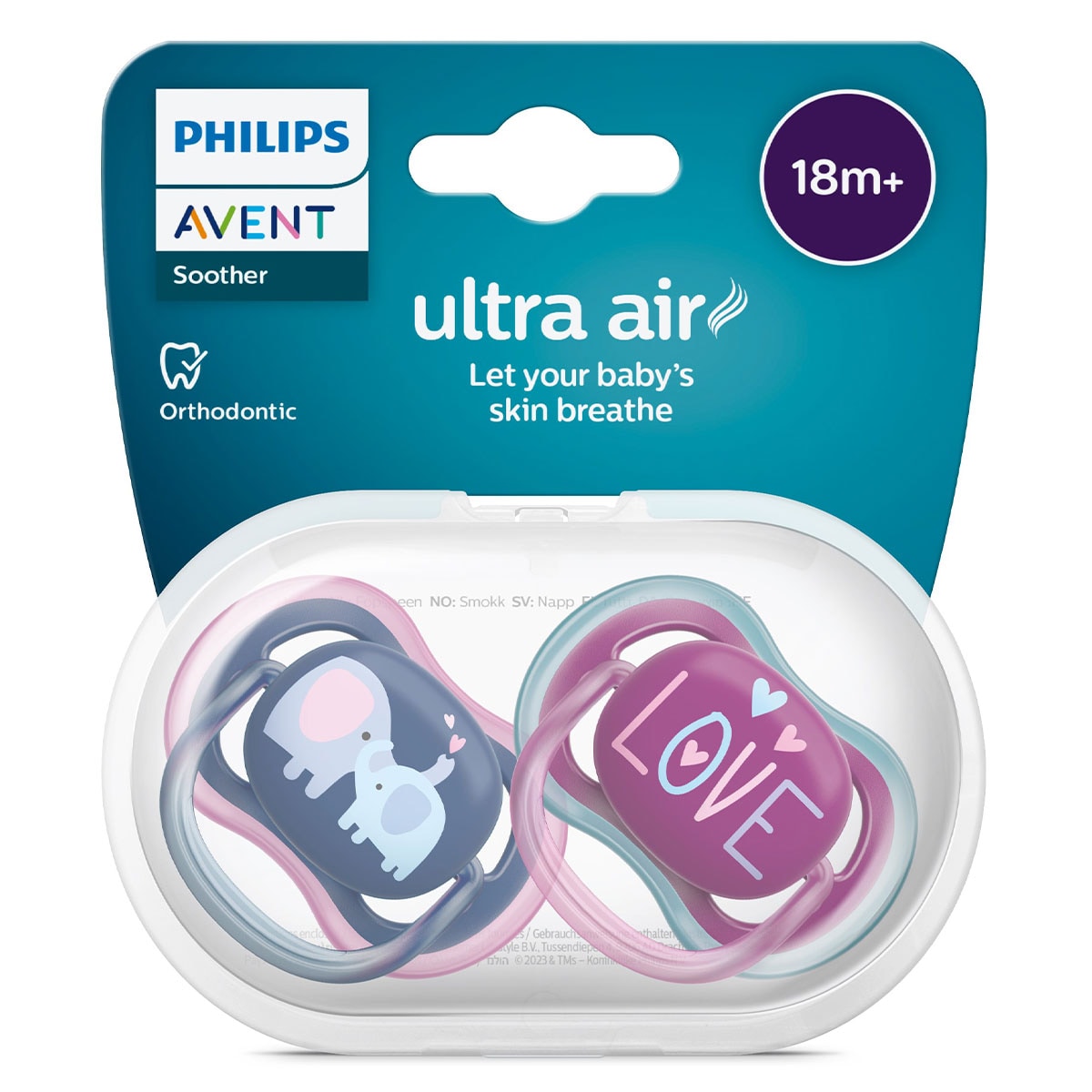 Avent Ultra Air Soothers 18 Months+ 2 Pack Assorted Colours