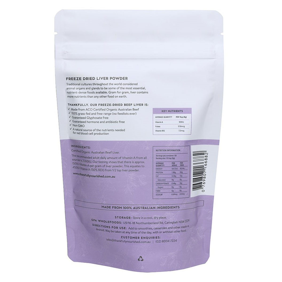 Thankfully Nourished Organic Australia Liver Powder 150g