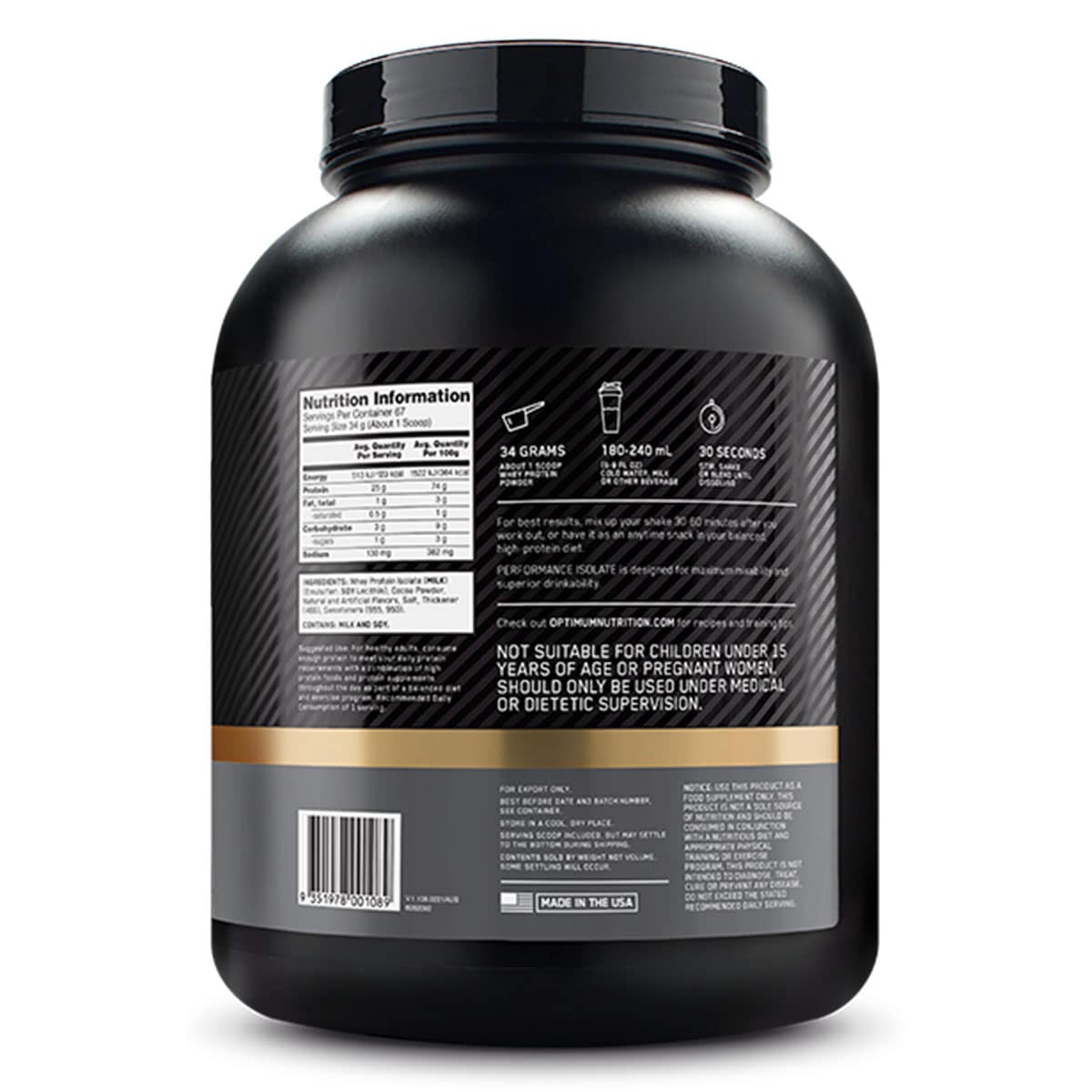 Optimum Nutrition Performance Isolate Protein Chocolate 2.28Kg