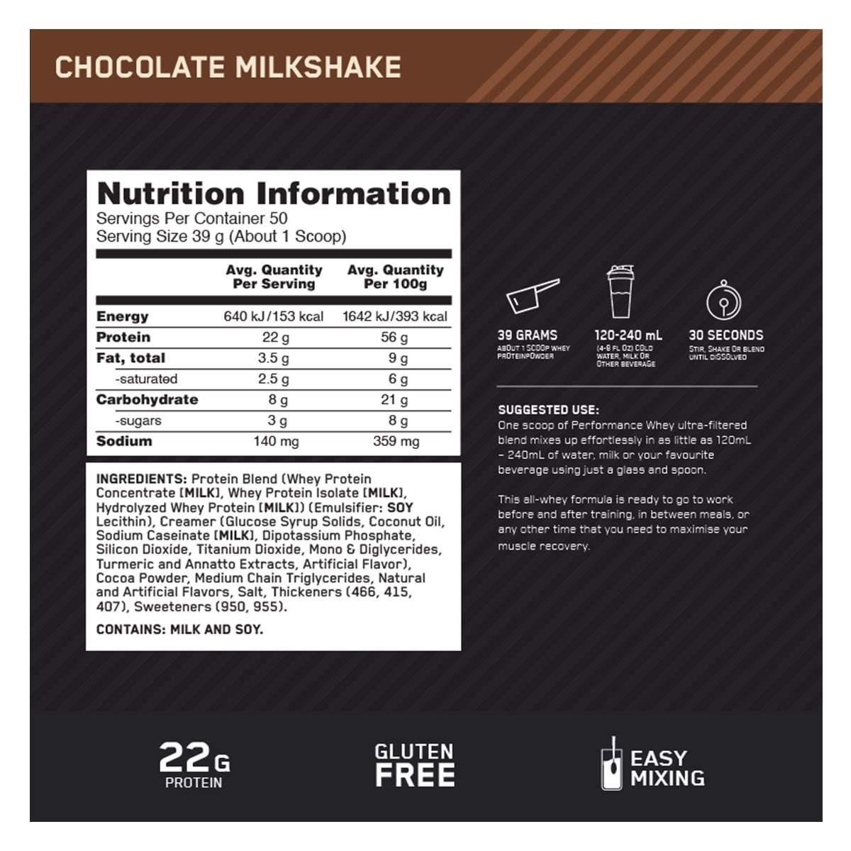 Optimum Nutrition Performance Whey Protein Chocolate 1.95Kg