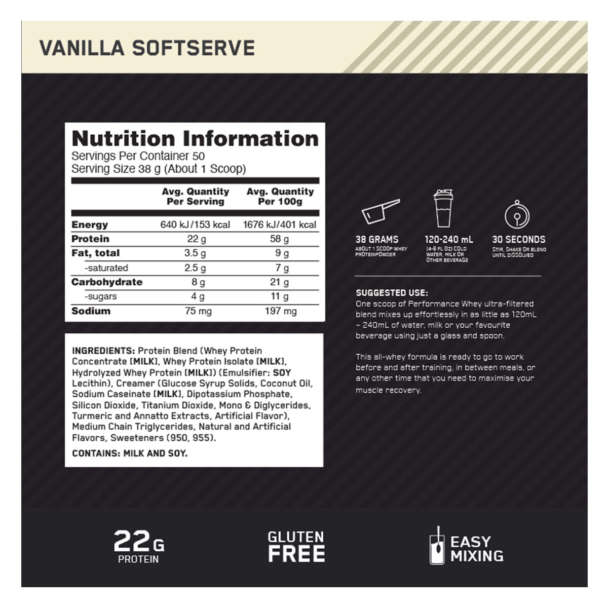 Optimum Nutrition Performance Whey Protein Vanilla 1.95Kg