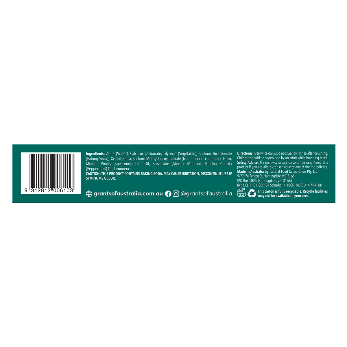 Grants Whitening Toothpaste With Spearmint 110g