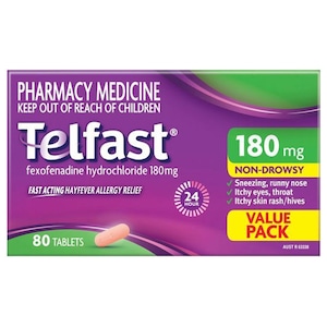 Telfast Fast Acting Hayfever Allergy Relief 180mg 80 Tablets