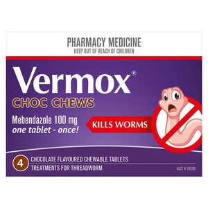 Vermox Worming Treatment Choc Chews 4 Chewable Tablets