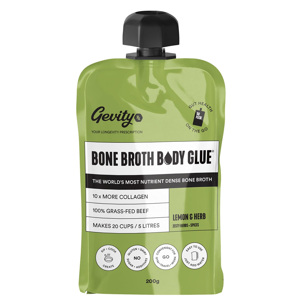 Gevity Rx Bone Broth Body Glue On The Go Lemon & Herb 200g