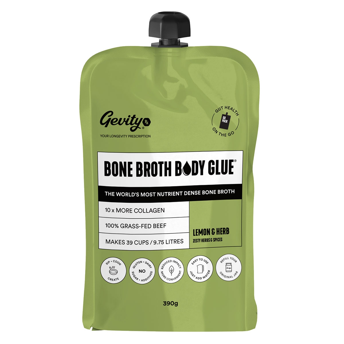 Gevity Rx Bone Broth Body Glue On The Go Lemon & Herb 390g