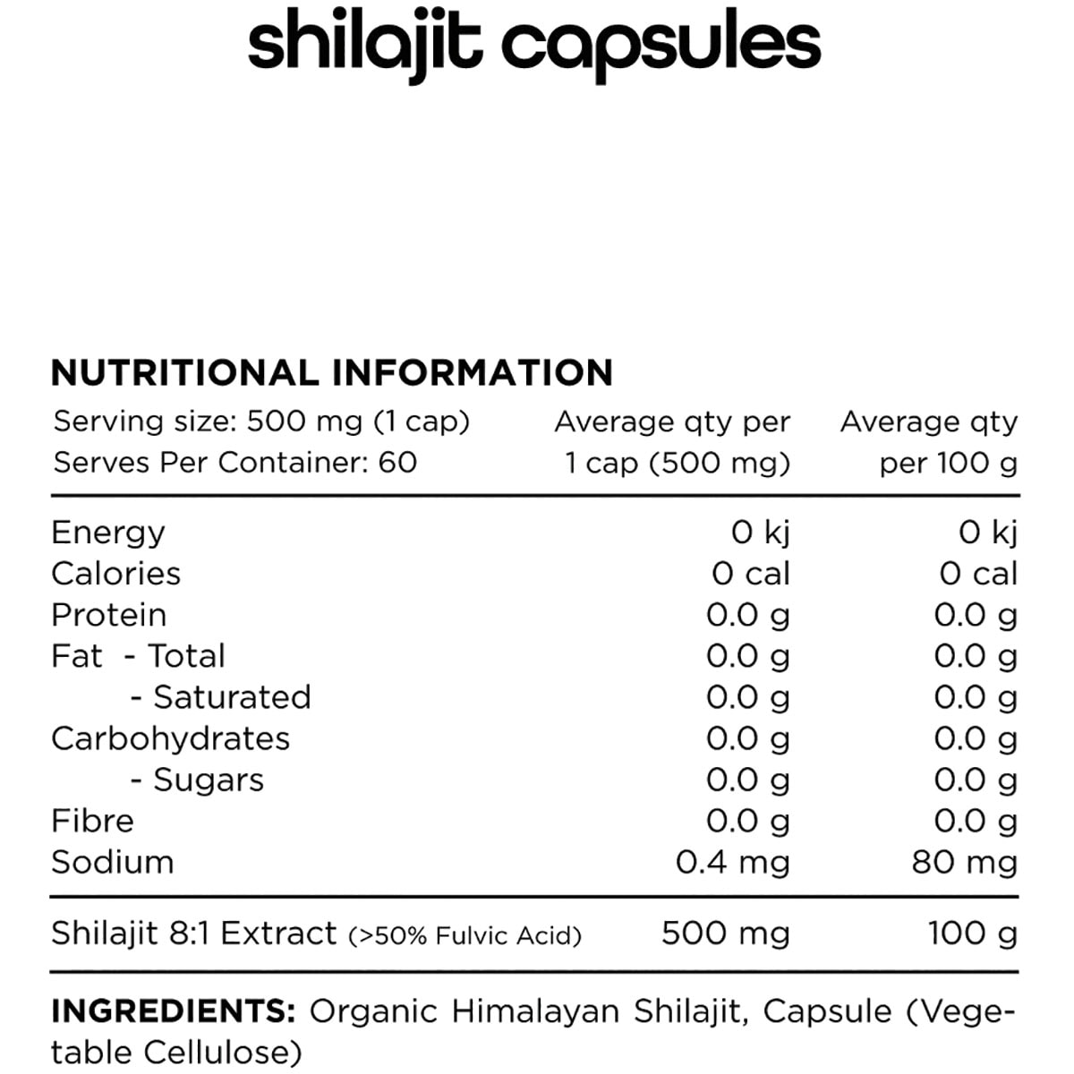 Switch Nutrition Organic Himalayan Shilajit 8:1 - 60 Capsules