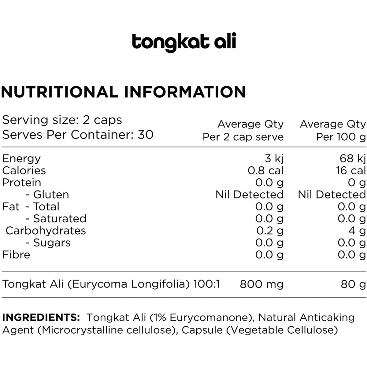 Switch Nutrition 100% Pure Tongkat Ali 60 Capsules