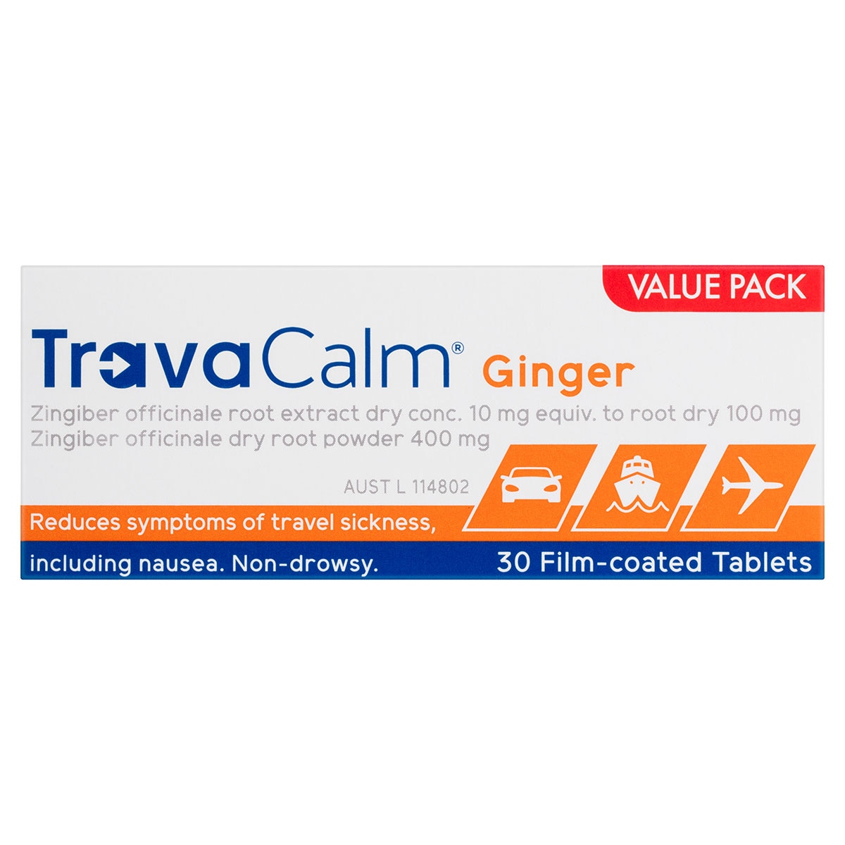 TravaCalm Travel Sickness Ginger 30 Tablets