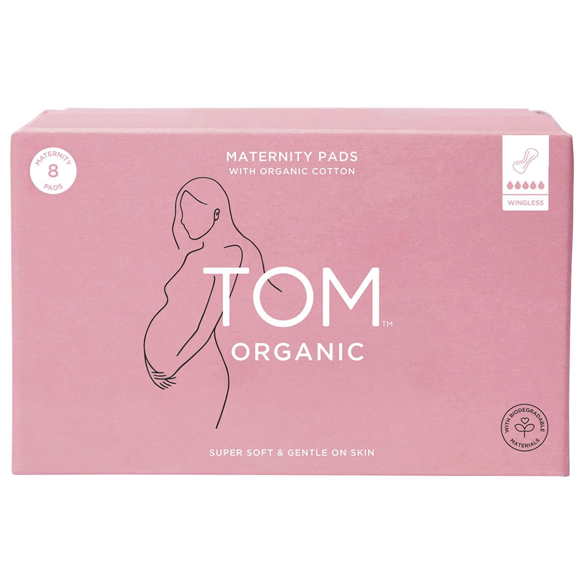 Tom Organic Maternity Pads Wingless 8 Pack