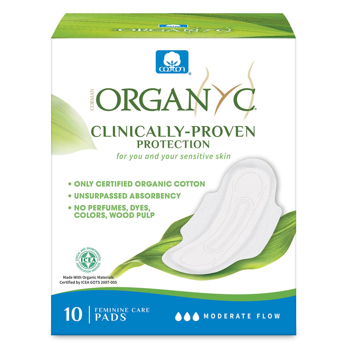 Organyc Ultra Thin Pads Moderate Flow Wings 10 Pack