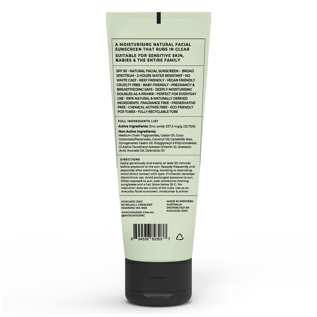 Avocado Zinc Natural Physical Sunscreen SPF50 100ml