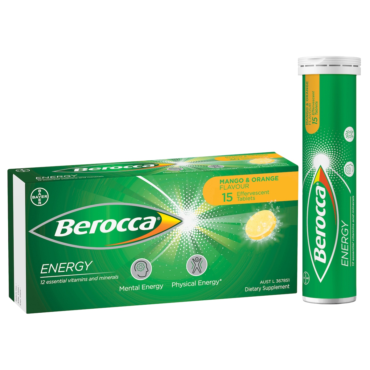 Berocca Energy Mango & Orange Effervescent Tablets 30 Pack