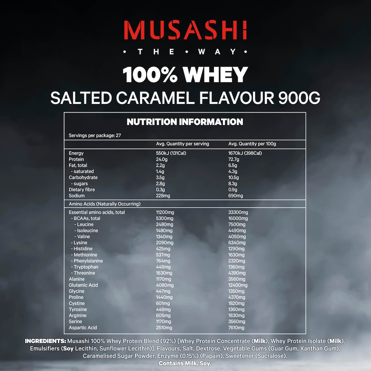 Musashi 100% Whey Protein Powder Salted Caramel 900g