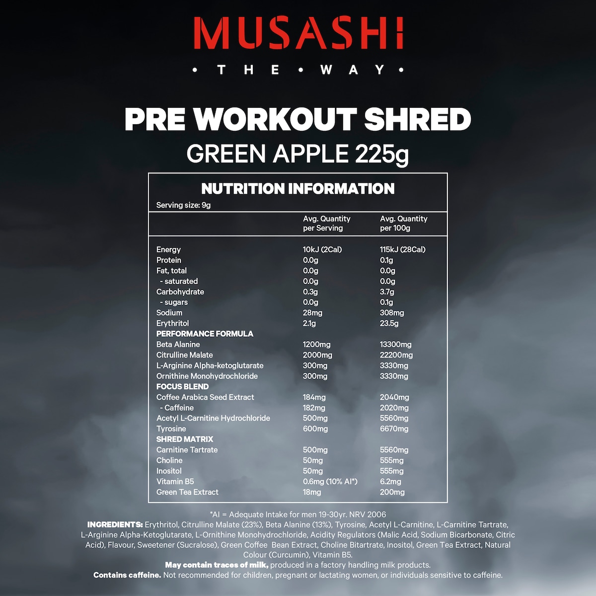 Musashi Pre Workout Shred Green Apple 225g