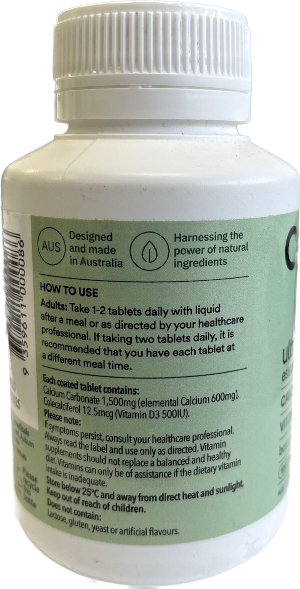 Ultra Nature Essentials Calcium + Vitamin D3 100 Tablets