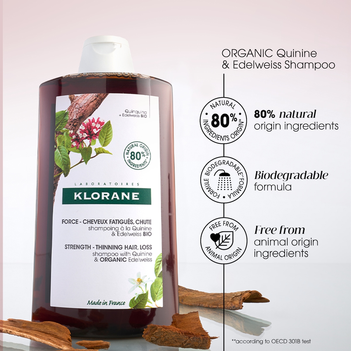 Klorane Hair Strengthening Shampoo with Quinine & Organic Edelweiss 400ml