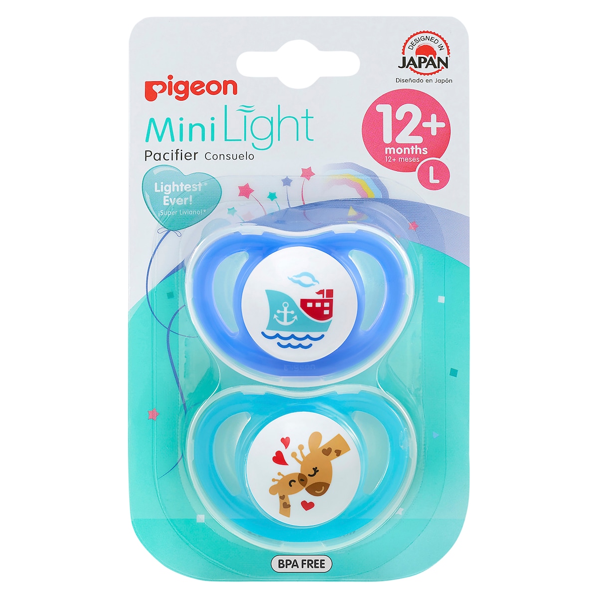 Pigeon Mini Light Pacifier Large (12+ Months) 2 Pack Assorted Colours