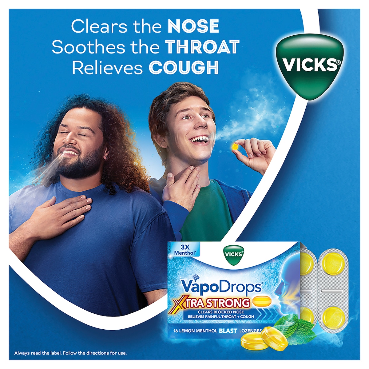 Vicks VapoDrops + Cough Xtra Strong Lemon Menthol Blast 36 Lozenges