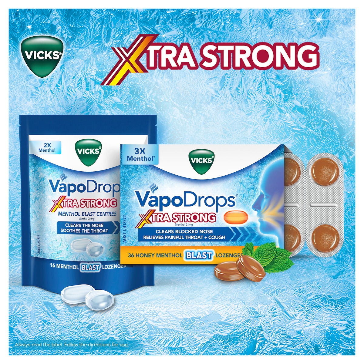 Vicks VapoDrops Xtra Strong Menthol Blast 16 Lozenges