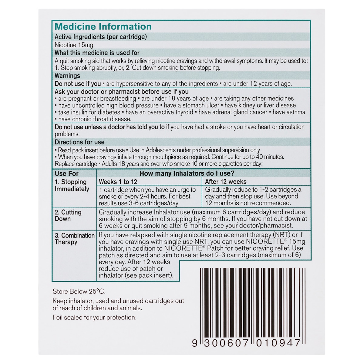 Nicorette Quit Smoking Inhalator 15mg 20 Pack