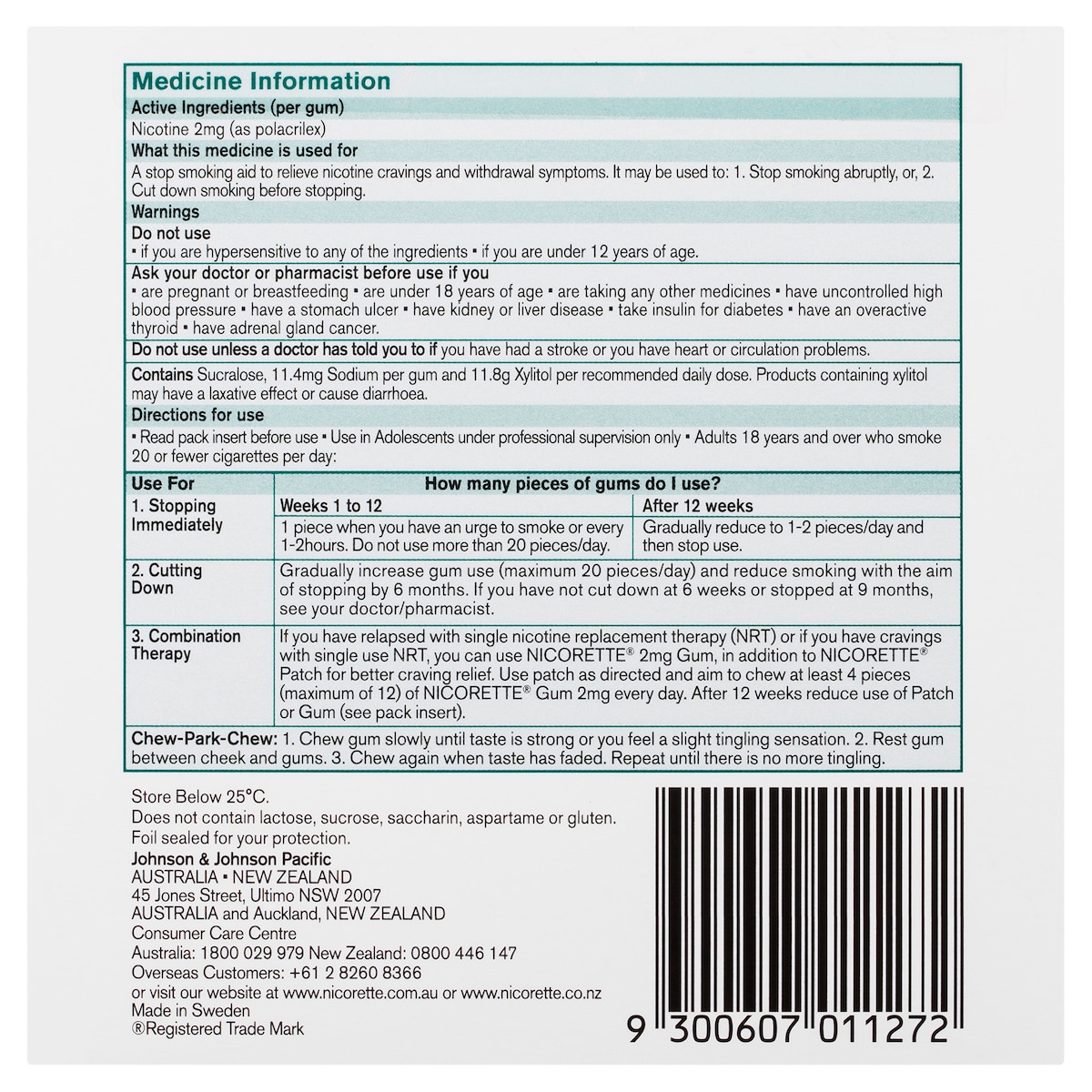 Nicorette Quit Smoking Nicotine Gum 2mg Icy Mint 150 Pieces Value Pack