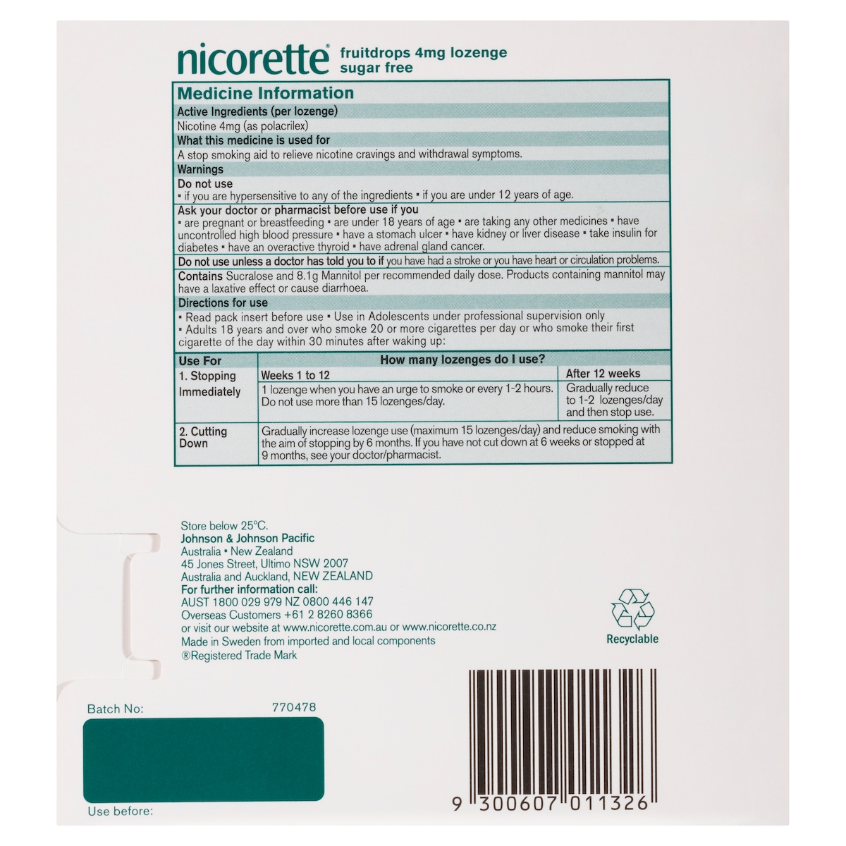 Nicorette Quit Smoking Fruitdrops 4mg 80 Nicotine Lozenges