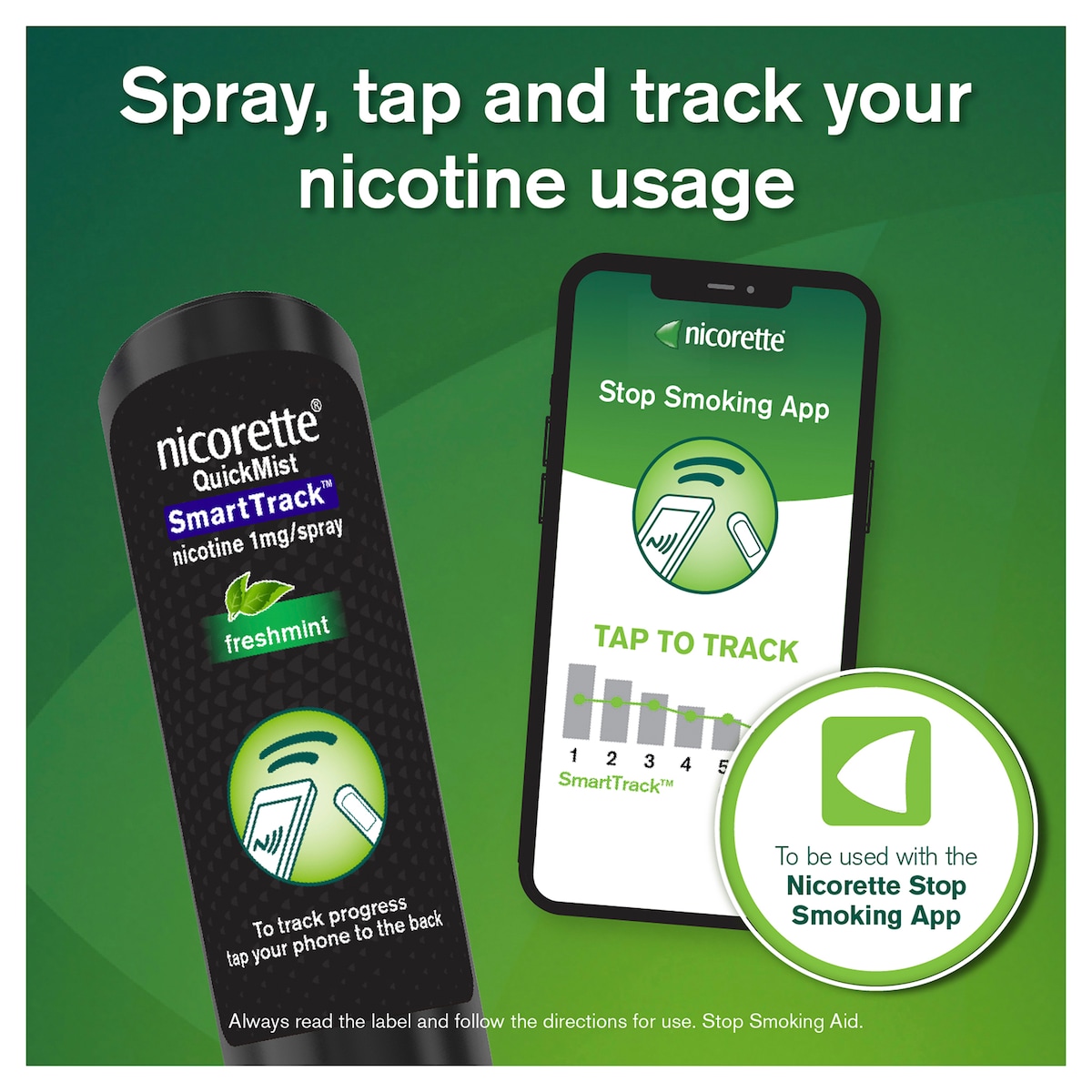 Nicorette Quit Smoking QuickMist Nicotine Mouth Spray Smart Track 150 Sprays