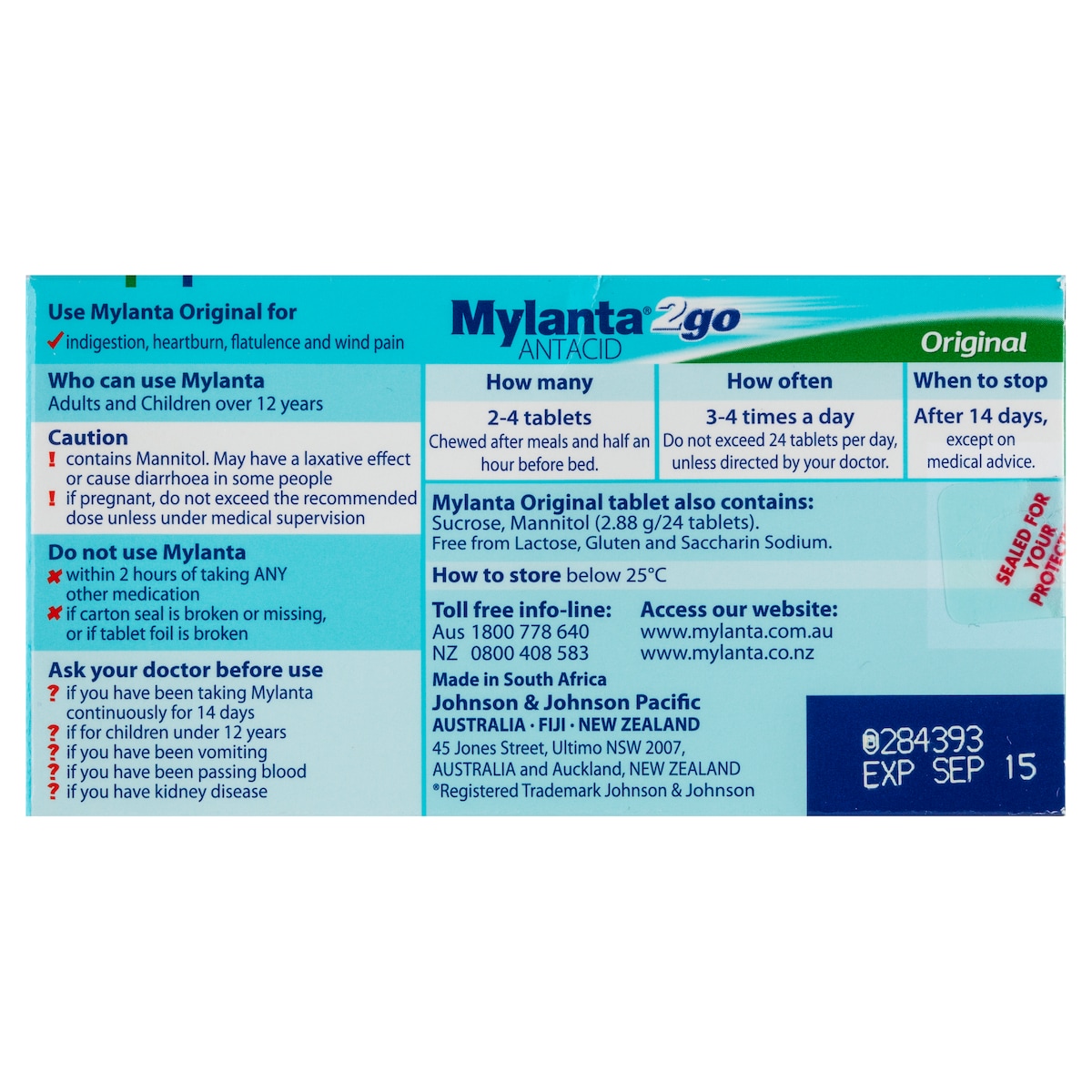 Mylanta 2Go Antacid Original 24 Chewable Tablets