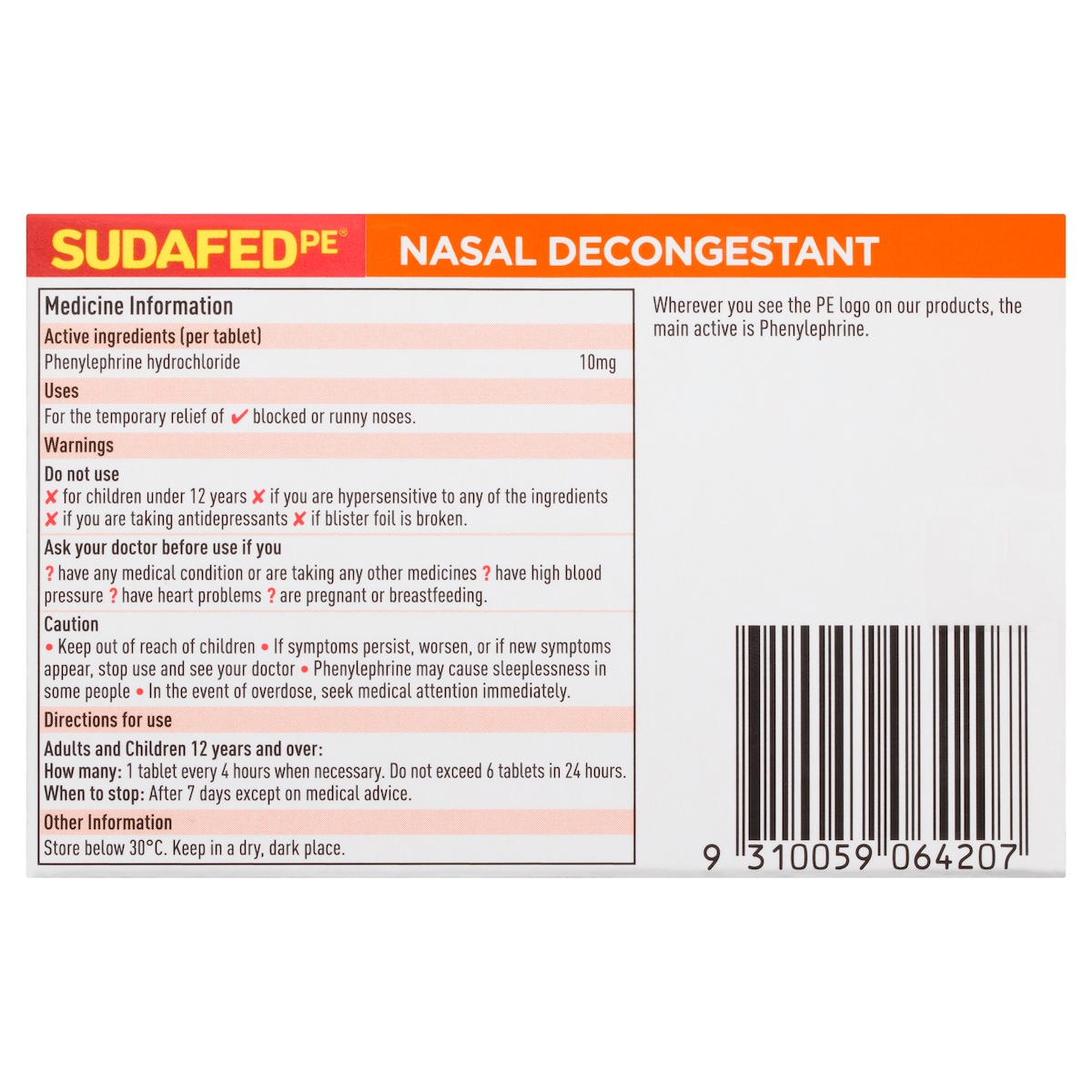 Sudafed PE Nasal Decongestant 24 Tablets