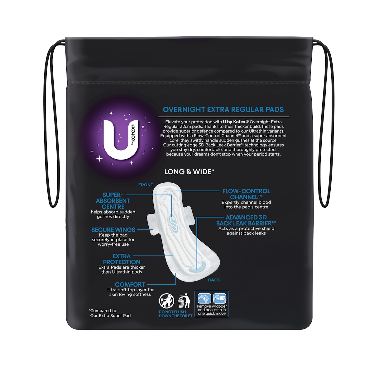 U by Kotex Extra Overnight Pads with Wings 10 Pack