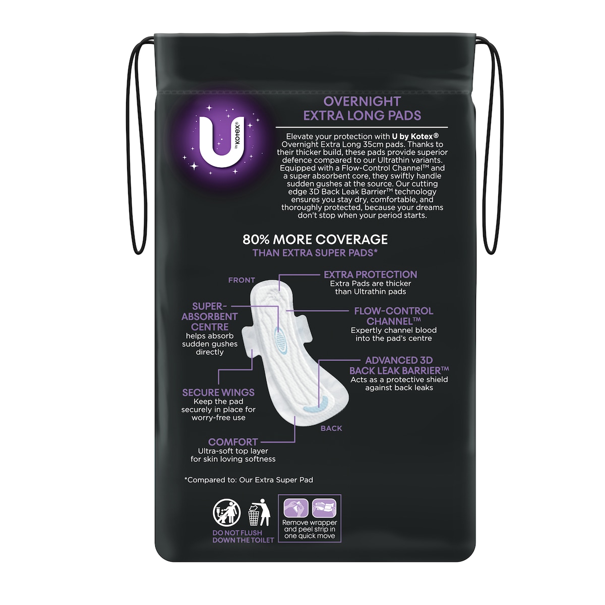 U by Kotex Extra Overnight Long Pads with Wings 8 Pack