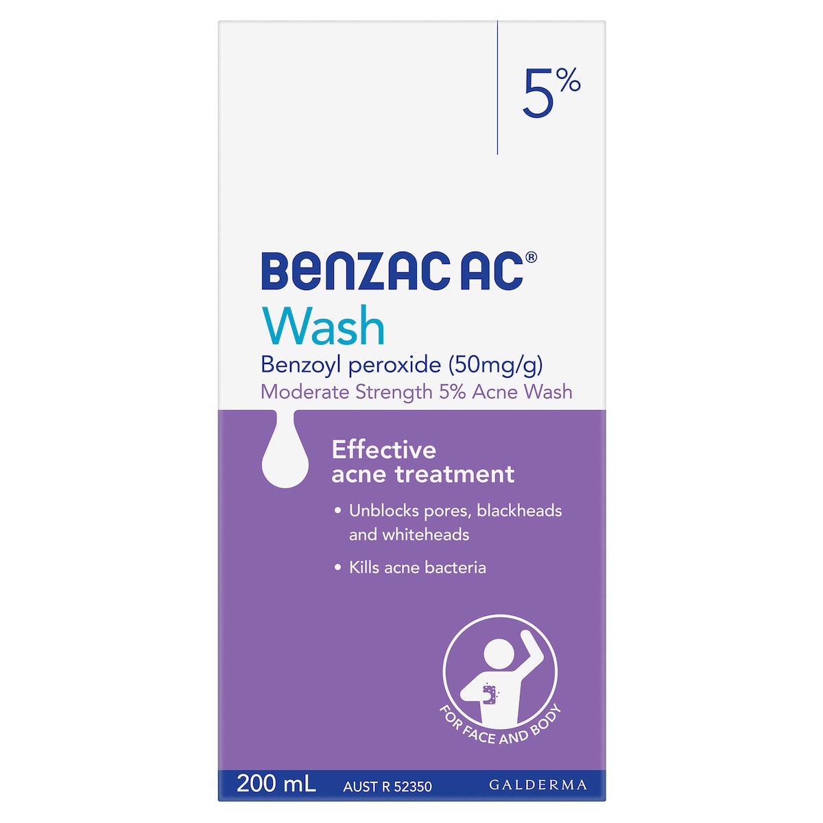 Benzac AC Moderate Strength 5.0% Acne Wash 200ml