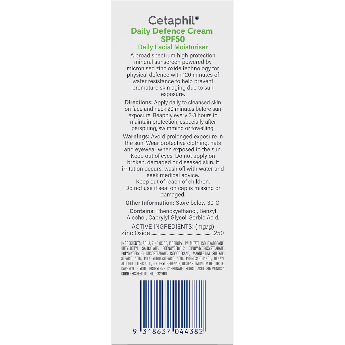 Cetaphil Daily Defence Moisturiser SPF50* 50g