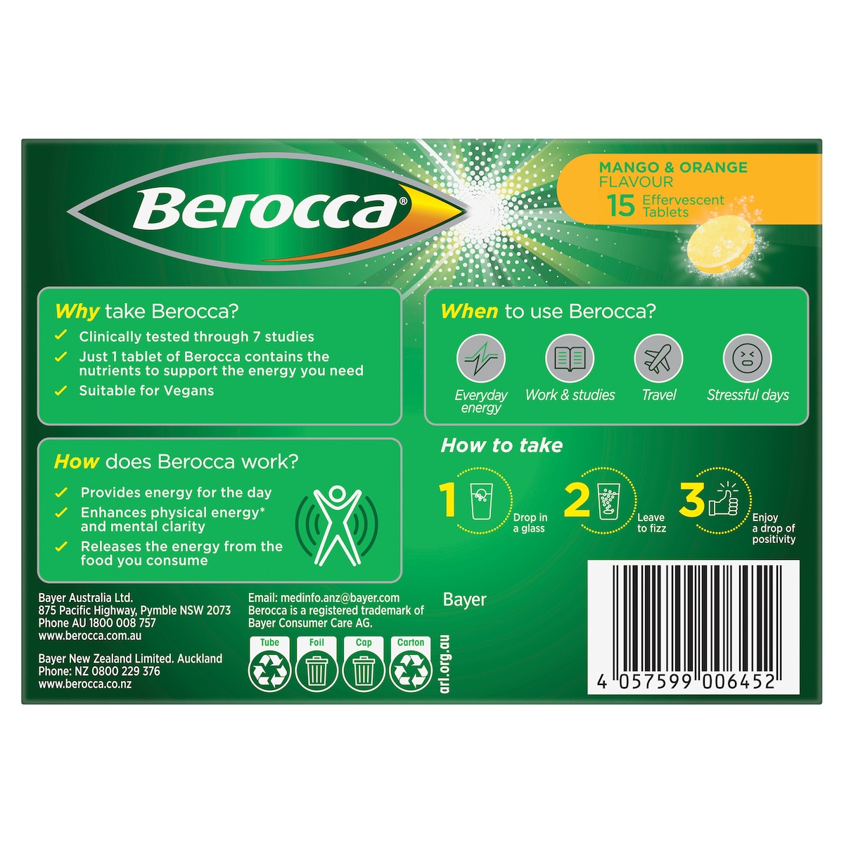 Berocca Energy Mango & Orange 45 Effervescent Tablets