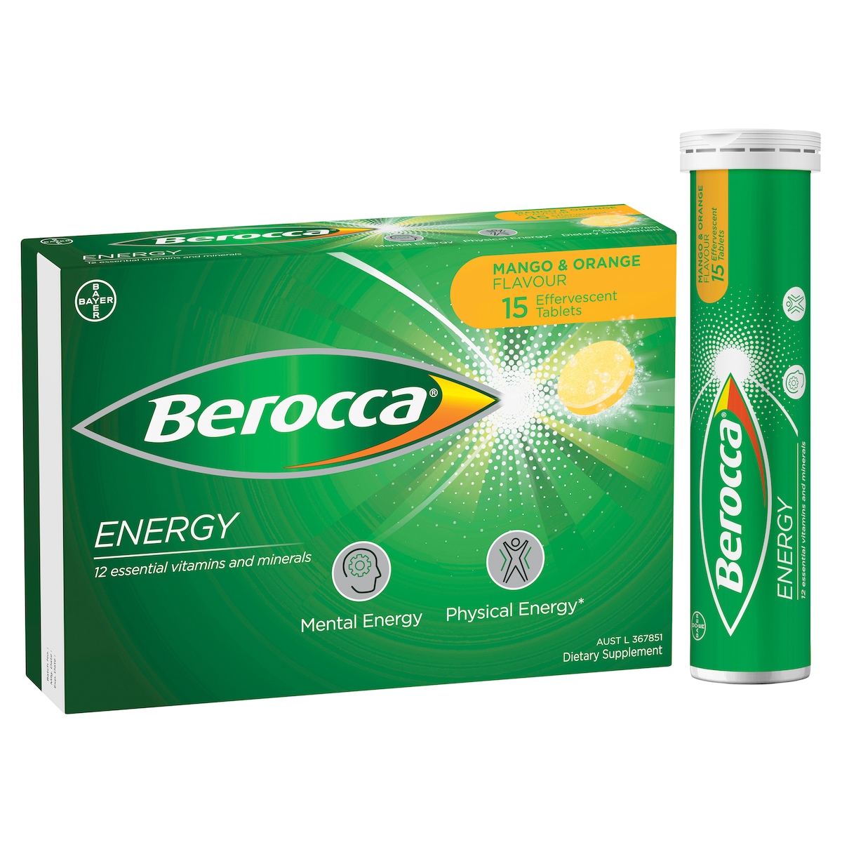 Berocca Energy Mango & Orange 45 Effervescent Tablets